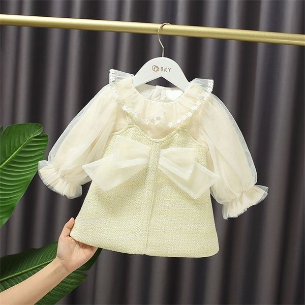 

dresses autumn baby girl's sweet mesh long sleeve ruffled collar bow immortal a-line princess dress kids q1116, Red;yellow