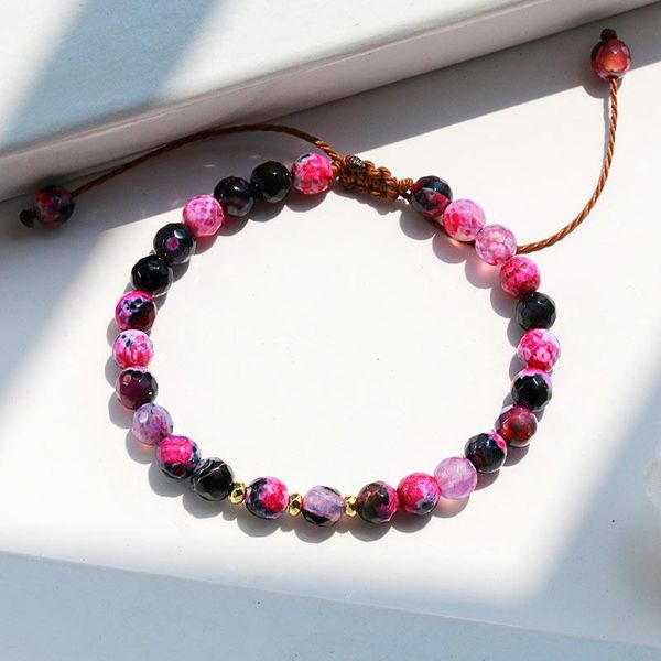 

beaded, strands handmade braided bracelet ajustable natural stone 6mm beads women bangle string jewelry friendship lover gift, Black