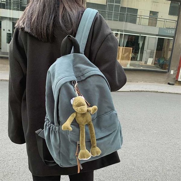 

seetic solid color canvas women backpack anti-theft school bag female fashion student lapbag multifunction travel bag 211026