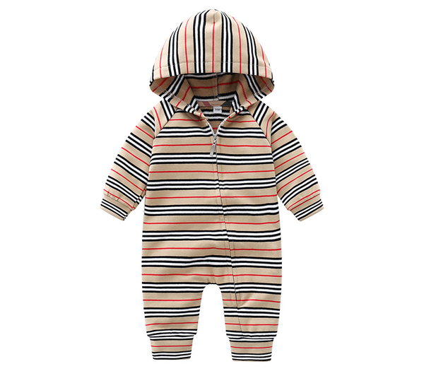 

Striped Hooded Baby Jumpsuit - 2024 Spring Autumn Collection, Brown