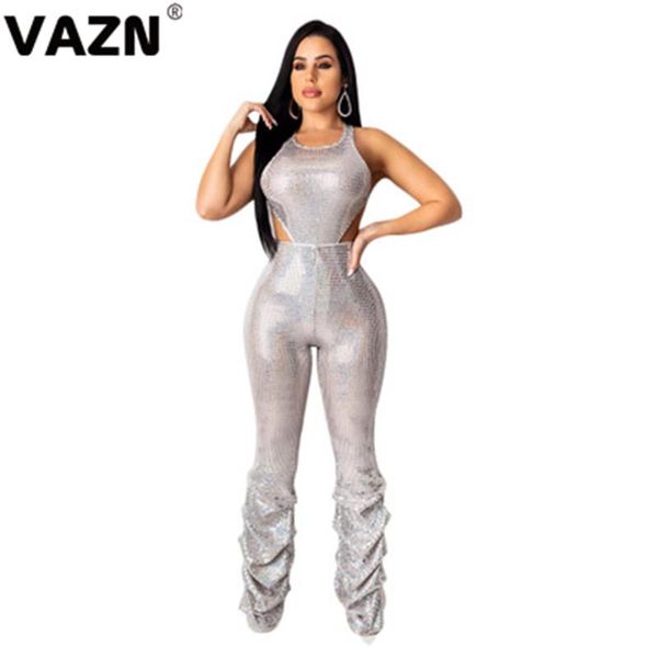 

women's jumpsuits & rompers vazn sn3686 flaring hollow out outspoken party fashion sleeveless backless high waist women long straight, Black;white