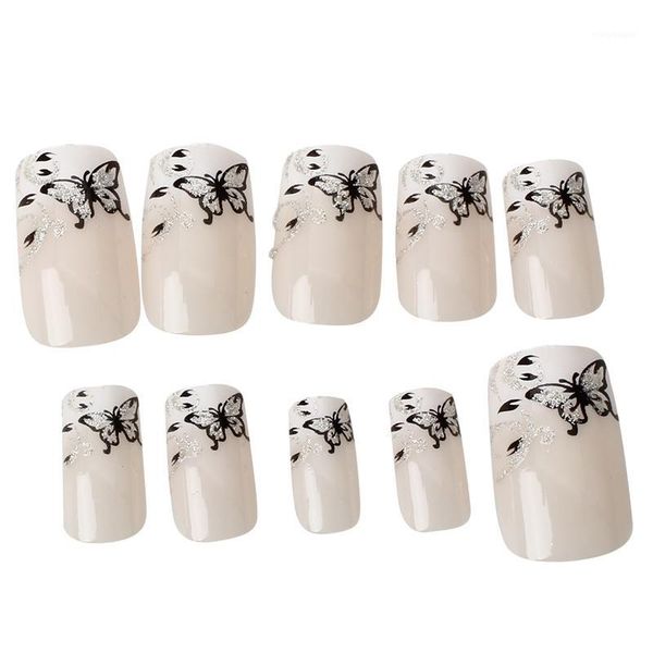 

set 24 pieces false nails manicure decoration butterfly1, Black