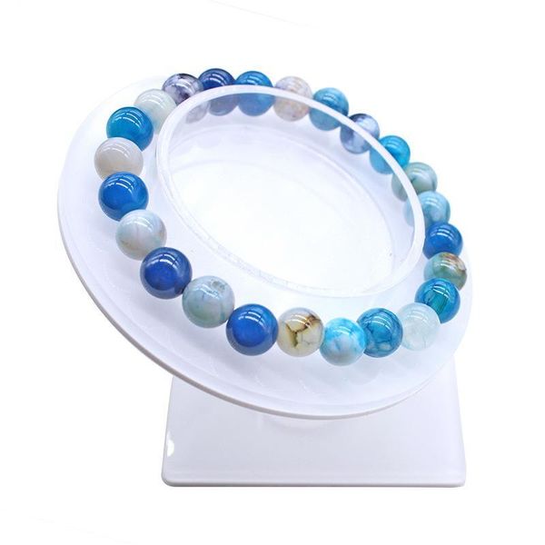 8 мм красочный натуральный камень синий агат круглые гладкие бусины эластичный браслет заживление женщин йога ювелирные украшения подарки, цепь