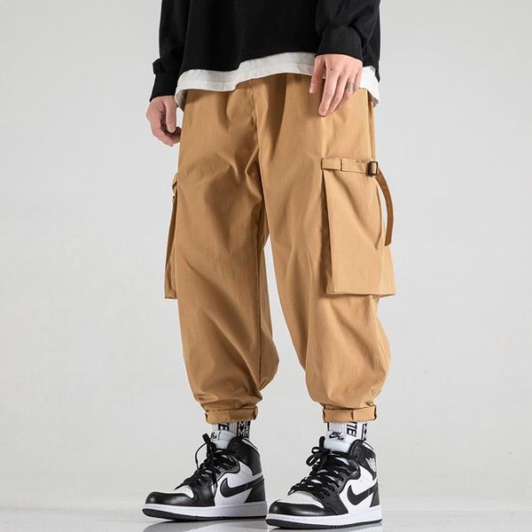 

men's pants mens joggers drawstring wasit multi-pocket ribbons man loose streetwear hip hop black khaki army green cargo 4xl 5xl