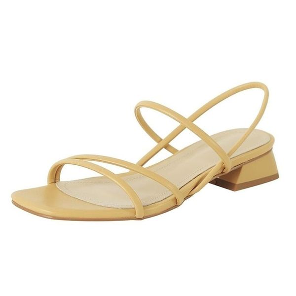 

sandals shoes for women summer 2021 non-slip thick mid-heel word with thin straps flat bottom fashion female, Black