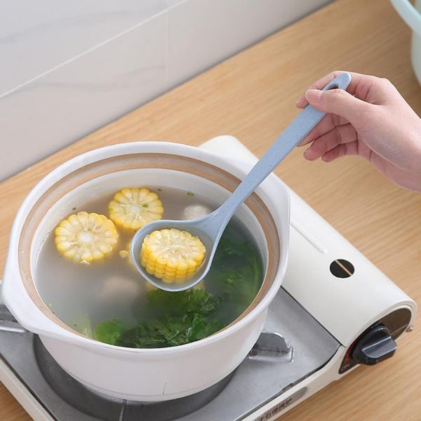 

spoons wheat straw long handle round environmental for soup cooking mixing stir