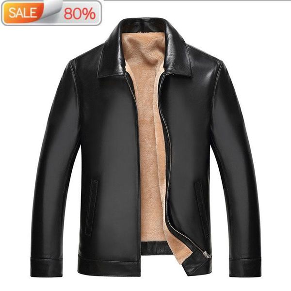 

men's leather & faux mens genuine sheepskin winter jacket men natural wool coats real collar jackets yc1993 nd771, Black
