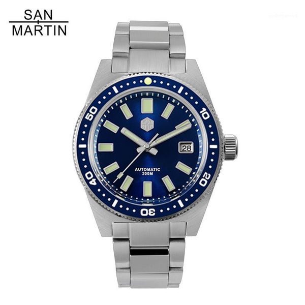 

san martin 62mas v4 stainless steel dive automatic men watches sapphire 200m waterproof luminous wrist watch relojes para hombre wristwatche, Slivery;brown
