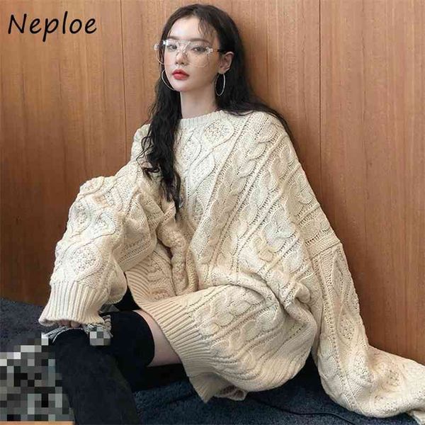 

solid color chic twist patchwork sweater women autumn winter loose knitted pullover lantern sleeve casual 1f707 210422, White;black
