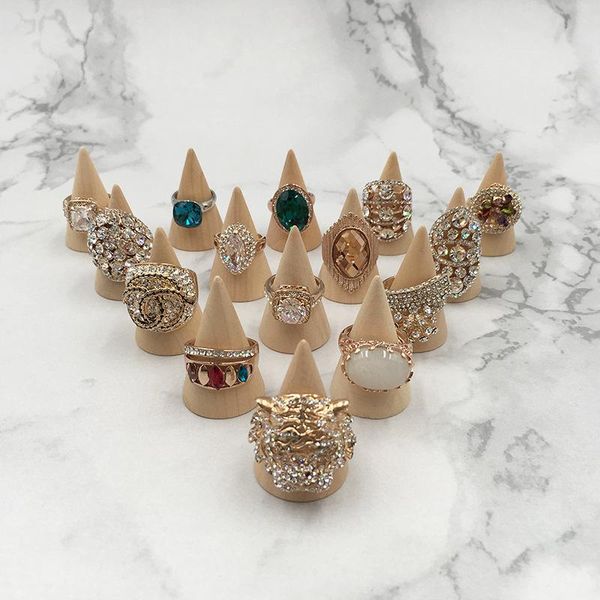 

natural wood finger cone ring holder bague jewelry display stand organizer storage rack showcase for exhibit decorative objects & figurines