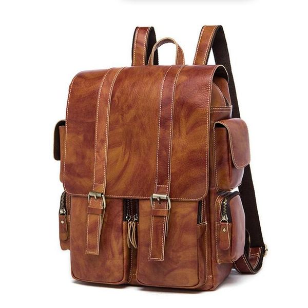 

backpack genuine leather bag men fashion teenage cow large capacity travel school