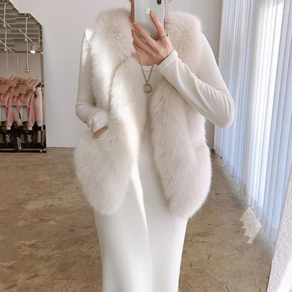 

women's fur & faux autumn winter 2021 female imitation mink vest casaco feminino korean slim warm beige waistcoat elegant women sleevel, Black