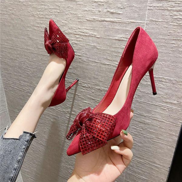 

dress shoes cresfimix zapatos de mujer women wine red bow tie stiletto heels lady party black comfort heel a9276