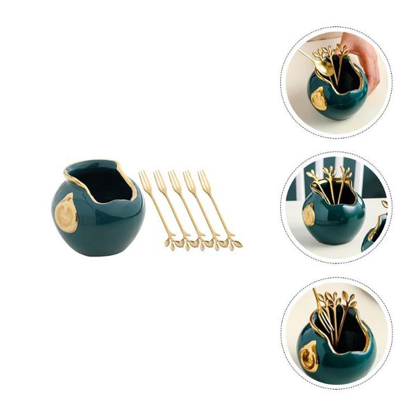 

forks 5pcs dessert fork set household snack fruit with 1pc creative storage jar