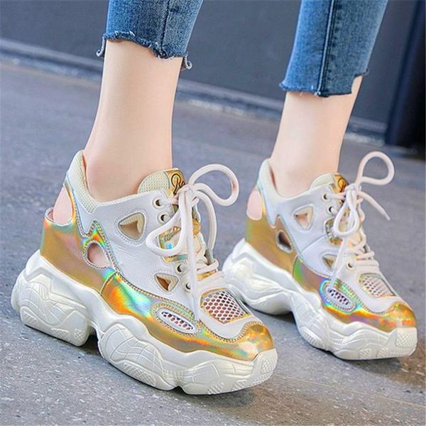 

sport sandals women's genuine leather breathable fashion sneakers platform wedge ankle boots summer casual shoes pumps, Black