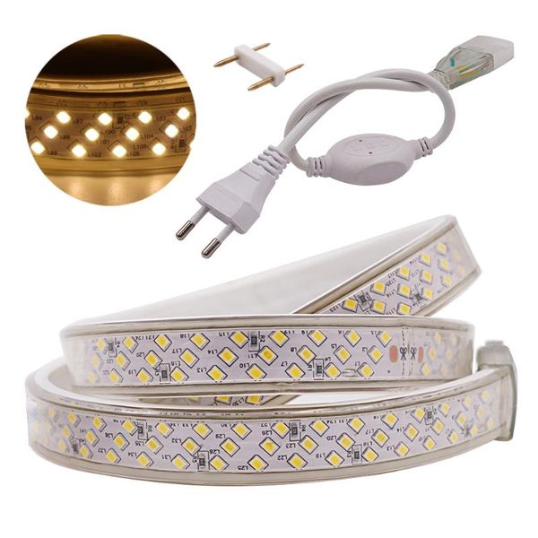 

strips smd2835 276leds/m waterproof flexible tape rope led strip light 220v three row ribbon lamps decor with eu plug