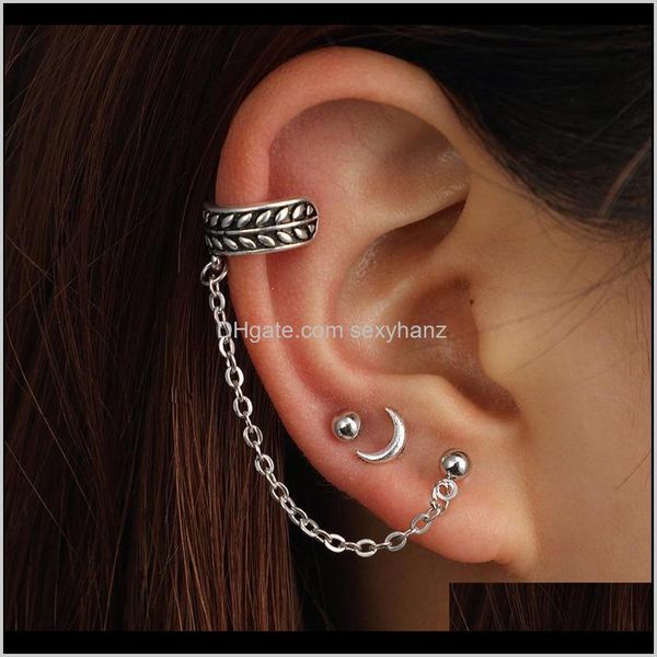 

dangle & chandelier drop delivery 2021 3pcs/set moon stud vintage sier chain link long women earrings fashion jewelry gift 1imu3, Silver