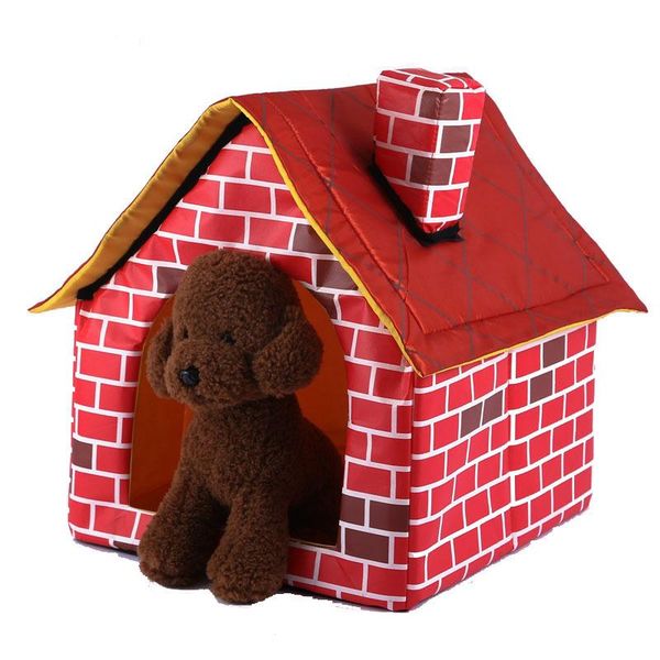 

removable washable red brick pet house dog bed single room chimney kennel cattery tent nest kennels & pens