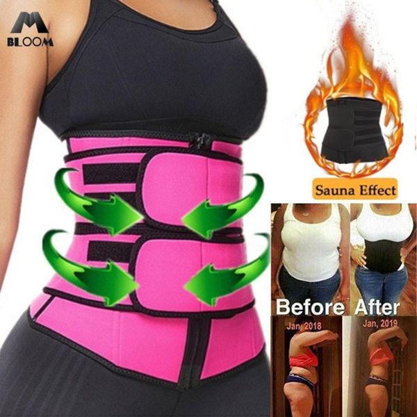 

waist support neoprene trainer corset sweat belt weight loss compression body shaper tummy control fat burning workout fitness, Black;gray