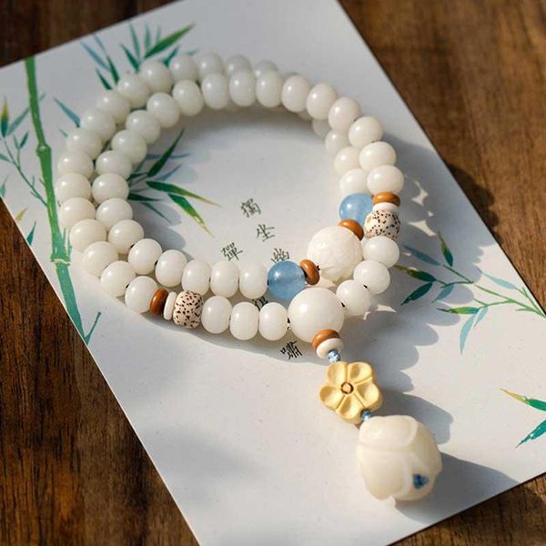 

beaded, strands natural xingyue bodhi white jade bracelet tibetan buddhism wrist mala strand bracelets with lotus pendant couple yoga jewelr, Black