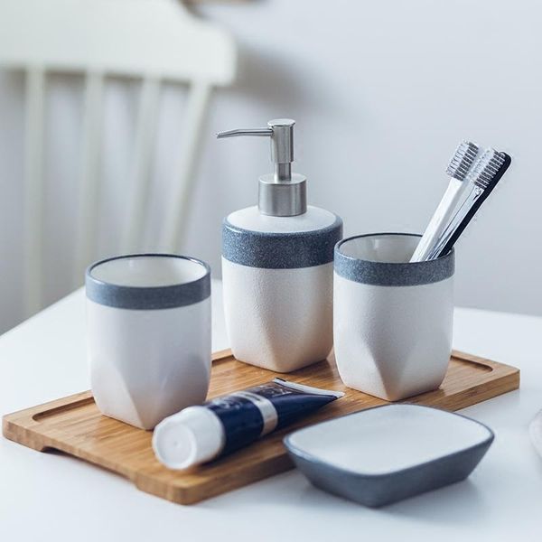 

bath accessory set nordic simple frosted bathroom four-piece ceramic toothbrush holder wedding gift wash setshower gel bottle soap dish