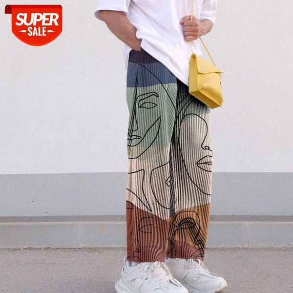 

spring european and american straight print mid-waist youth trend casual trousers bottoms men #5o5l, Blue