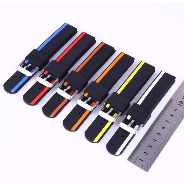 

watch bands 20mm 22mm 24mm soft rubber sport watchbands diver waterproof silicone band strap double colors black blue red orange, Black;brown