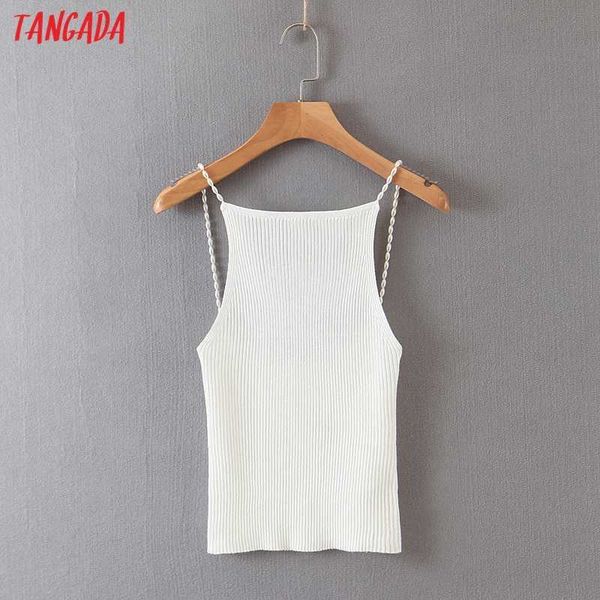 

tangada women pearl strap camis crop sleeveless backless short blouses shirts female casual solid 1j12 210609, White