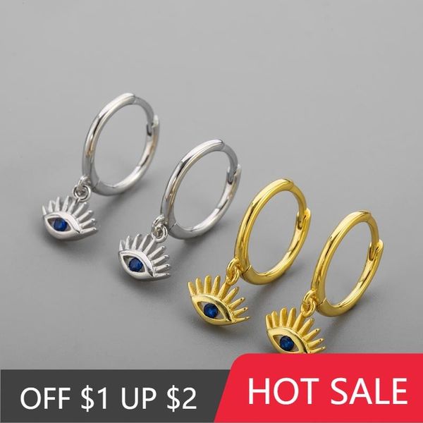 

hoop & huggie popacc925 sterling silver lovely blue eyes earrings for women zircon charms simple ear jewelry gifts, Golden;silver