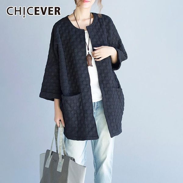 

women's jackets chicever vintage loose dot black jacket for women o neck three quarter sleeve oversized coats female 2021 fashion, Black;brown