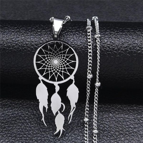 

pendant necklaces feather dream catcher stainless steel necklace chain for women/men silver color pendants jewelry colgante n7021s04