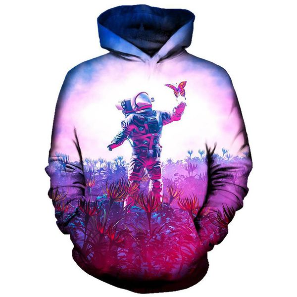 

graffiti astronaut style men's 3d printed hoodie visual impact party punk gothic round neck sweatshirt hoodie, Black