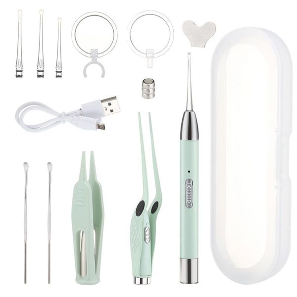 

nail art kits 3pcs ear wax cleaning tool luminous professional cleaner remover curette spiral spoon earpick set