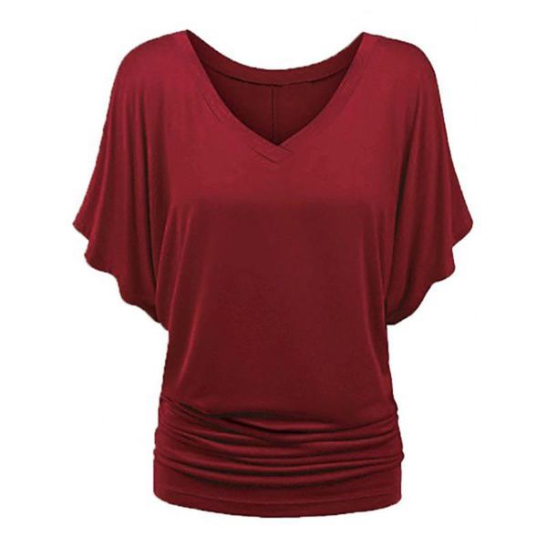 

women's blouses & shirts fashion women casual solid plus size loose v-neck batwing sleeves folds hem office lady shirt, White