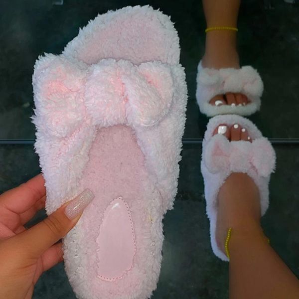 

winter women home slippers with faux fur 2021 fashion warm shoes slip on flats female slides leopard plus size 35-43, Black