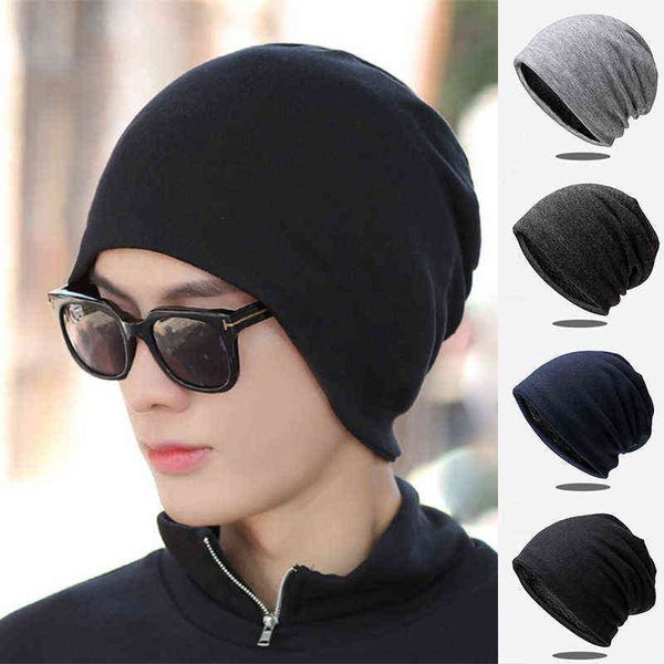 

winter thick warm plush men beanies soft cotton solid color ear warm protect hat outdoor fashion hip hop winter caps bonnet y21111, Blue;gray