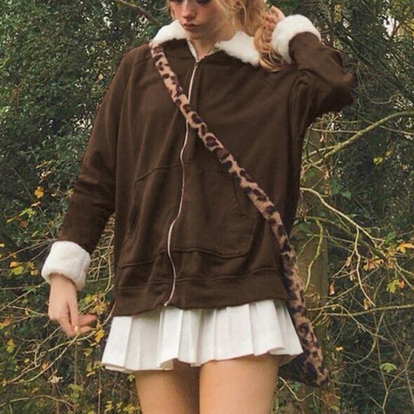 

women's jackets contrast color lapel age-reducing autumn coat 2021 european and american white fur stitching personality sweater, Black;brown