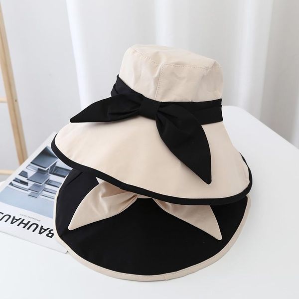 

wide brim hats 2021 spring summer ladies big bow korean shade fisherman hat elegant temperament versatile dome, Blue;gray