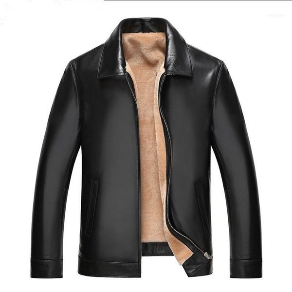 

mens genuine sheepskin leather jacket winter men natural wool fur coats real collar jackets yc1993 my7711, Black