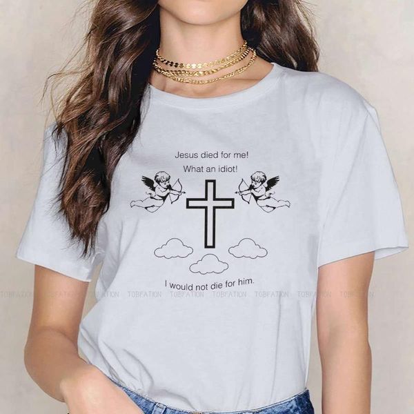 

women's t-shirt what an idiot i would not die women clothing jesus graphic print female tshirts vintage loose tee kawaii girls streetw, White