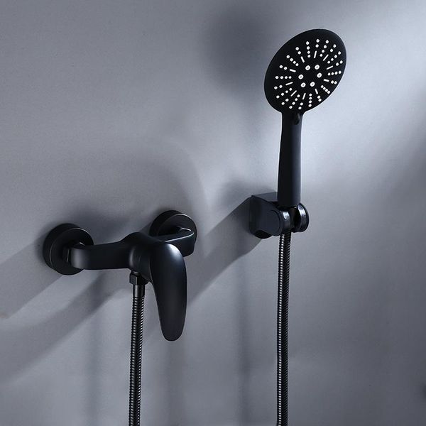 

black brass bathroom shower faucet bathtub with handheld head set wall-mounted sets