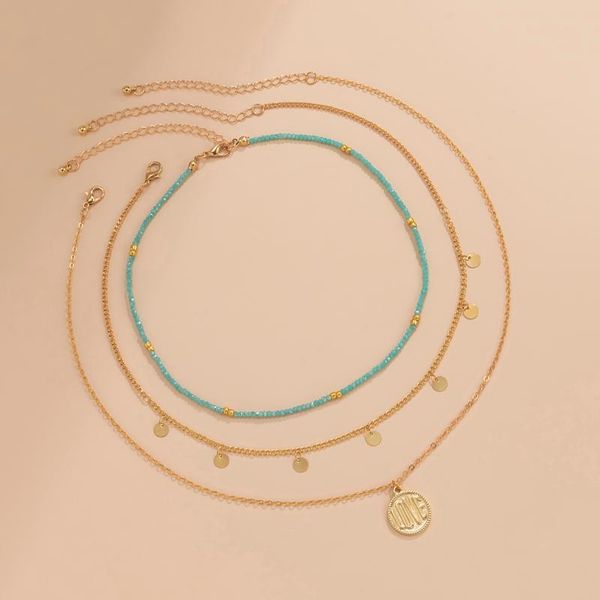 

pendant necklaces purui layered chain with love letter coin necklace for women boho bead choker set 2021 fashion jewelry neck, Silver