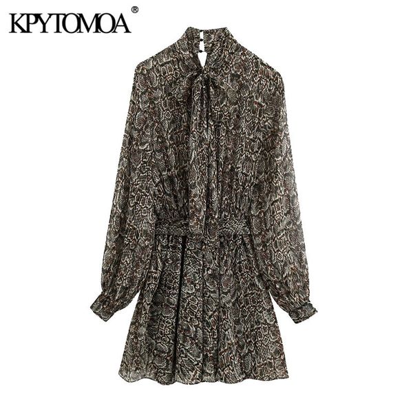 

women chic fashion with belt animal print mini dress vintage lantern sleeve elastic waist female dresses mujer 210416, Black;gray