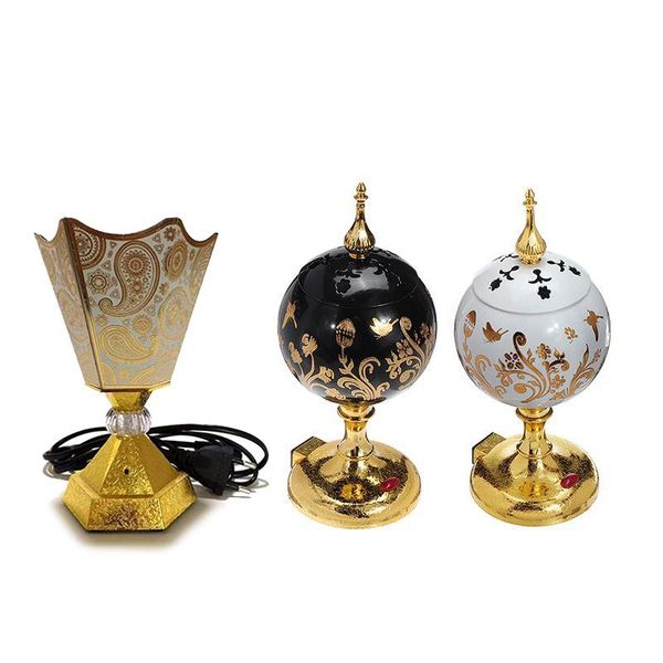 

fragrance lamps 3pcs 220v incense burner arabian islamic style mini electric bakhoor square round pearl metal