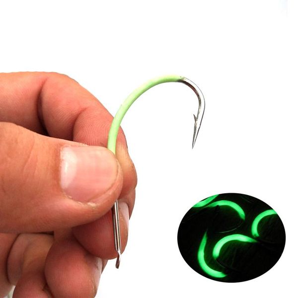

fishing hooks 10pcs/pack carbon steel luminous hook 9#-17# barbed fishhooks durable night tackle pesca x482