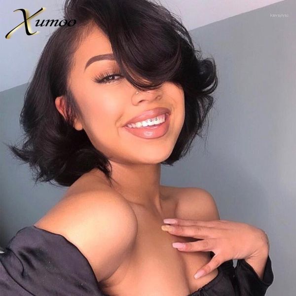 

wavy bob wig remy human hair wigs lace front for black women1, Black;brown