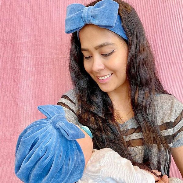 

caps & hats baby beanie and women headband set velet hat large bow turban for child kids headwear women's bowknot headwrap headbands, Yellow