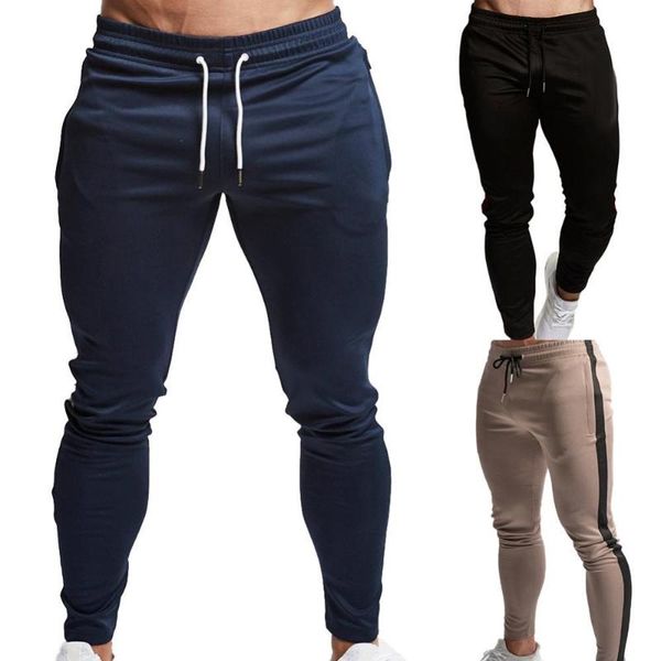 

50% side striped men jogger fitness pants drawstring skinny sweatpants long trousers men's, Black