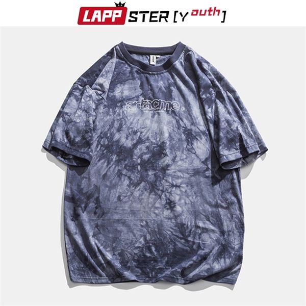 

men japanese streetwear tie dye t shirts summer mens hip hop fashions vintage t-shirt male letter print tees 210420, White;black