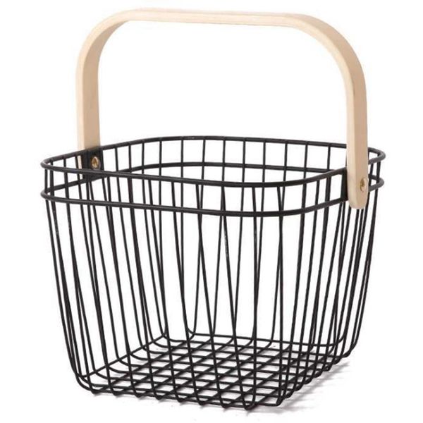 

living room coffee table storage basket fruit plate wooden handle wrought iron dried baskets